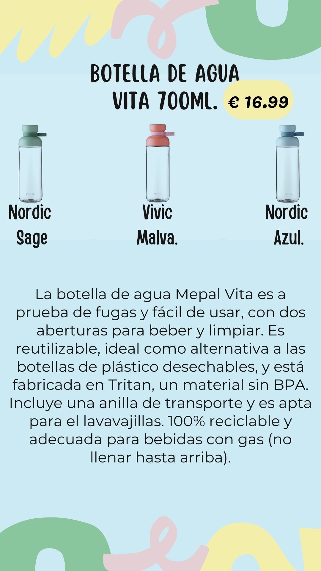 Botella de agua vita. 700 ml